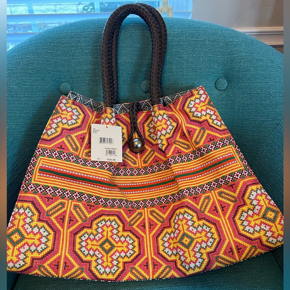 Plenty by Tracy Reese bright boho embroidered design fabric large bag-NWT $235